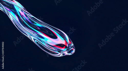 Abstract flowing iridescent 3D liquid shape.
