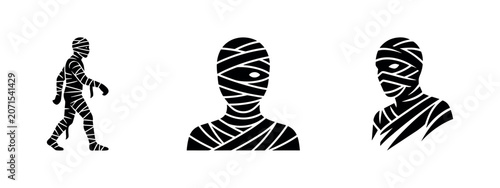 Quadro su tela Set of three black mummy icons, showing a full body, bust, and profile view with