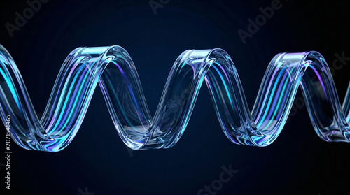 Abstract 3D glass spiral with neon light stripes.