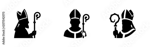 Obraz na plátně Bishop and Clergyman Silhouettes Set with Crozier Staffs: Religious and Spiritua