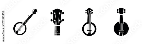 Bild auf Leinwand Four string instrument icons: banjo, ukulele, and mandolin headstock