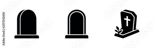 Obraz na płótnie Three black silhouette icons of gravestones and a tombstone with a cross