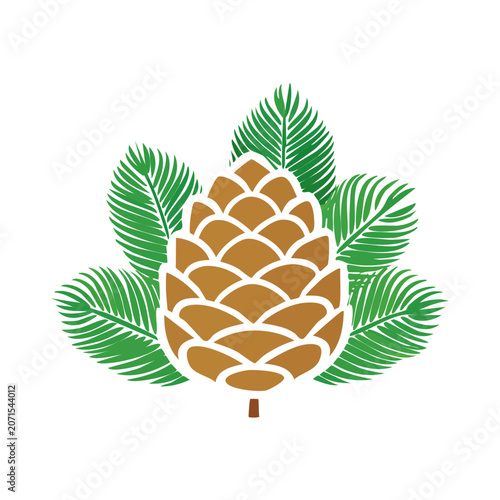 Flat illustration of a pine cone with pine needles