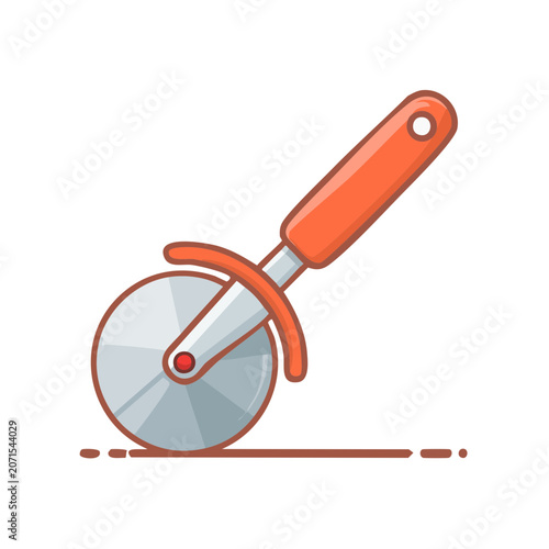 Flat illustration of a pizza cutter with orange handle