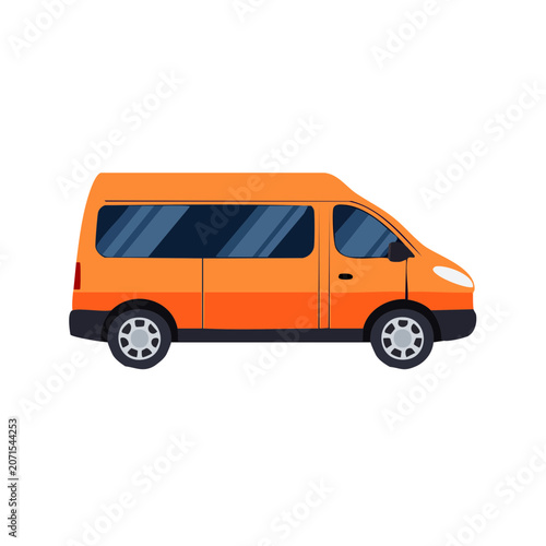 Orange Minivan Side View Flat Vector Illustration