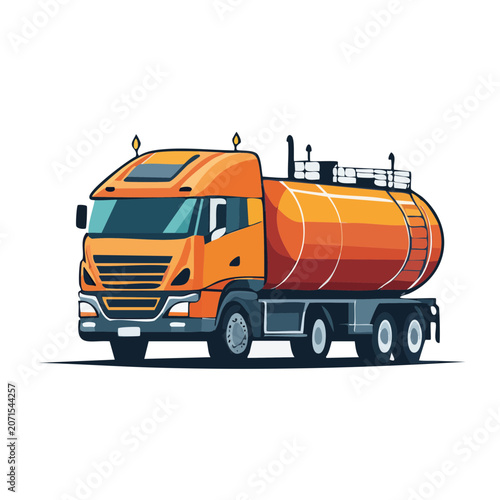Orange fuel tanker truck vector illustration