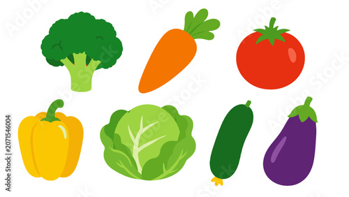 Colorful vegetable set with broccoli carrot tomato and pepper