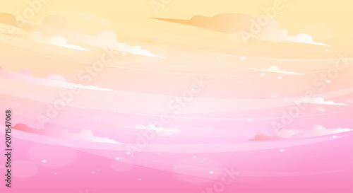 Fotografie Dreamy sunset sky background with soft pink clouds and golden light rays for mystical fantasy atmosphere design
