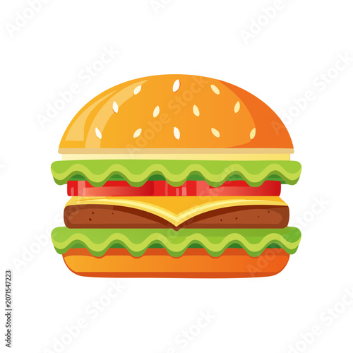 Flat illustration of a hamburger with lettuce and tomato