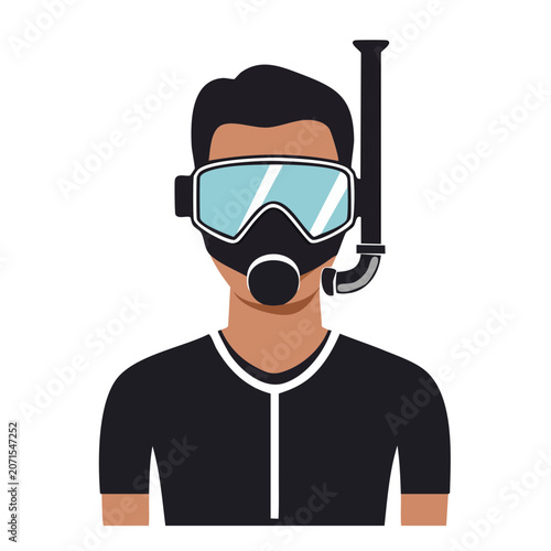 Flat illustration of a scuba diver with mask and snorkel