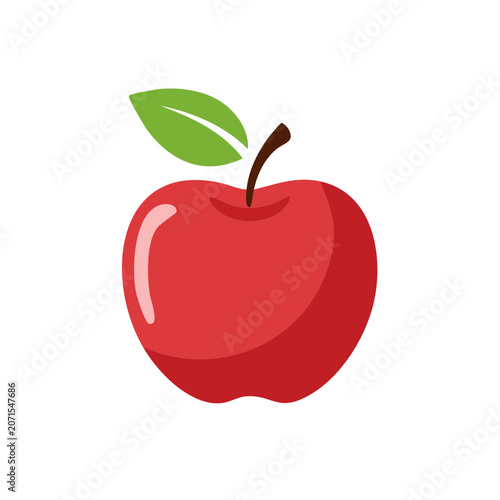 Red Apple with Green Leaf Vector Illustration