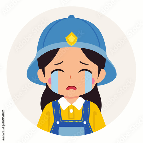 Cartoon child crying with tears and sad expression