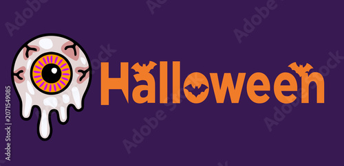 Εκτύπωση καμβά Spooky dripping eyeball and Halloween text vector illustration