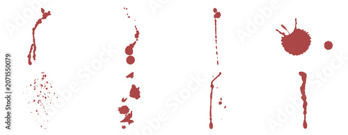 Photos Realistic Blood Splatter Drips Set, Isolated Red Blood Stains on Transparent Bac