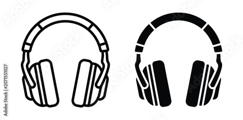 Black and white headphones icon set Vector