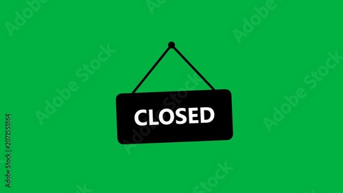 Closed Hanging Sign on Green Background Business Closure Notice