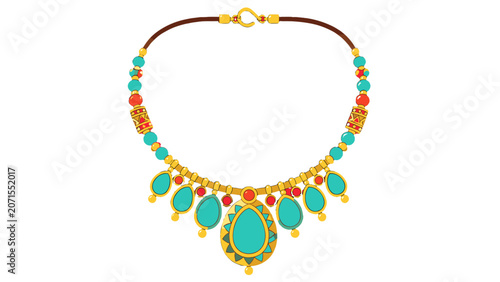 Bild auf Leinwand Decorative gemstone necklace with turquoise and gold details