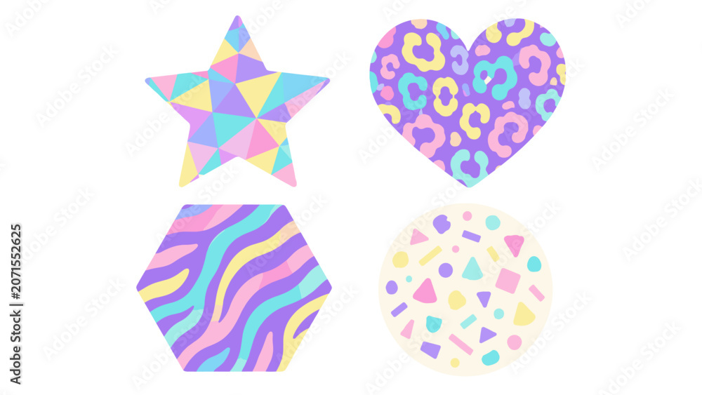 Obraz premium Pastel geometric patterned shapes set on white background