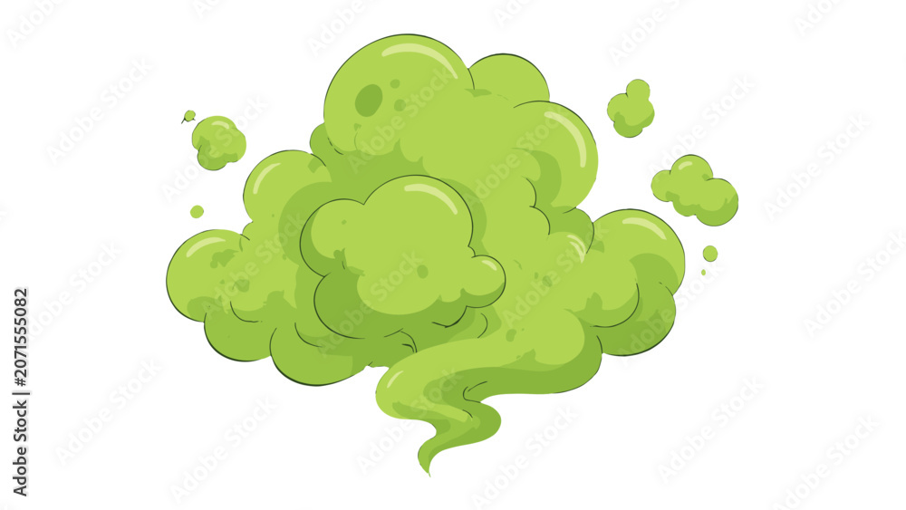 Naklejka premium Green toxic smoke cloud cartoon vector illustration