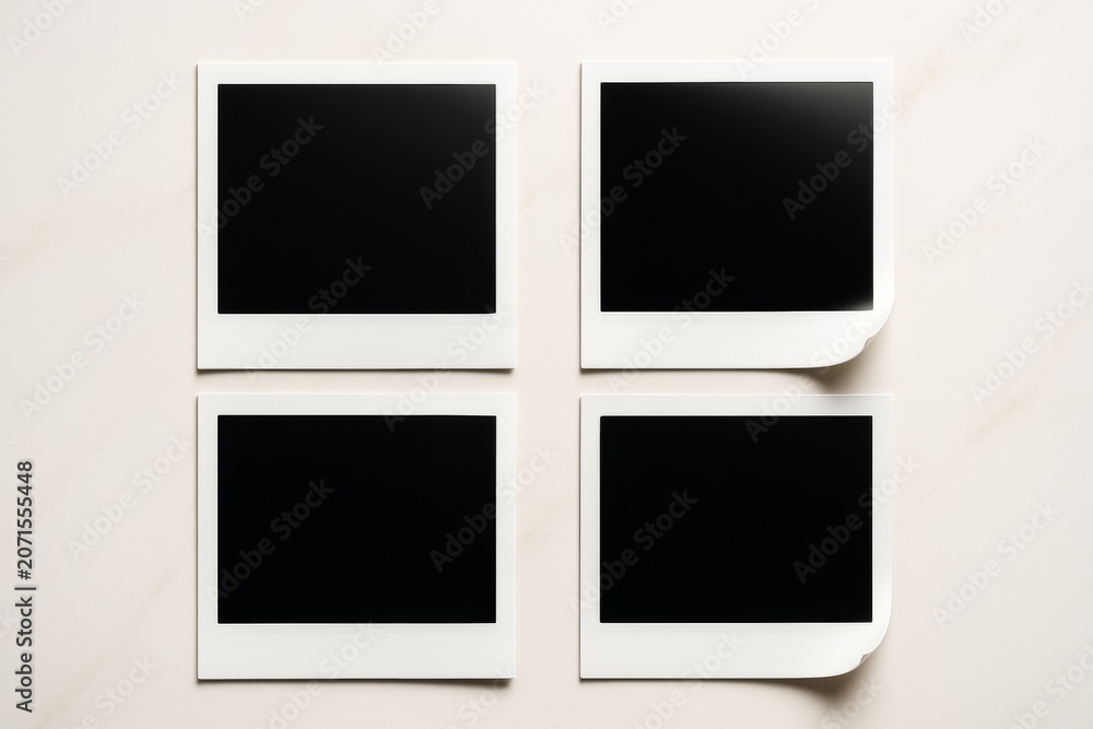 Fototapeta premium Blank instant photo frames mockup on light background for design or branding presentation, with clean layout and copyspace included. Ai generative