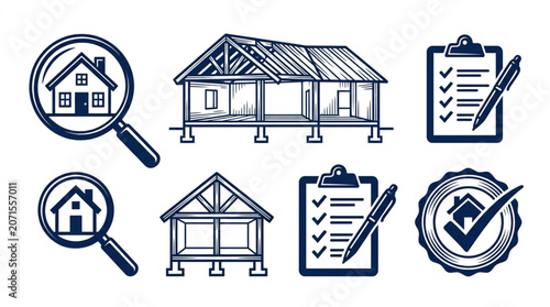 Building Inspection and Real Estate Icons Set.
