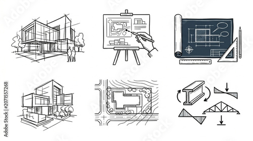 Blueprints and construction design plans.