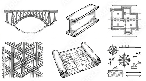 Blueprints and architectural design plans.