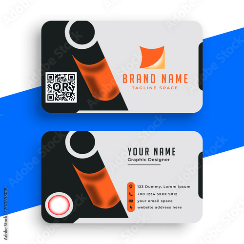 Modern corporate business card design template with black and orange geometric shapes