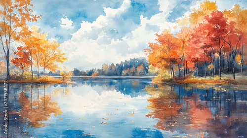 autumn landscape with lake