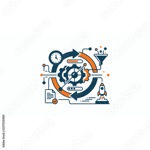 Global Social Network and Business Concept with People, Mobile Technology, Finance Icons, Internet Media Symbols and Modern Vector Illustration Set