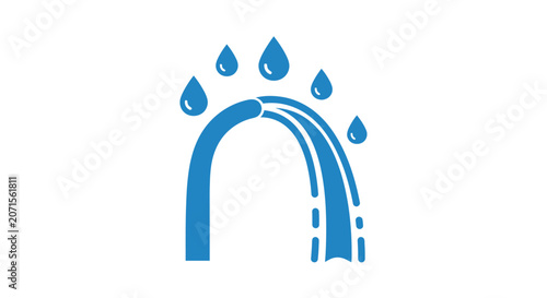 A blue icon showing a flexible hose spraying water droplets in a simple design