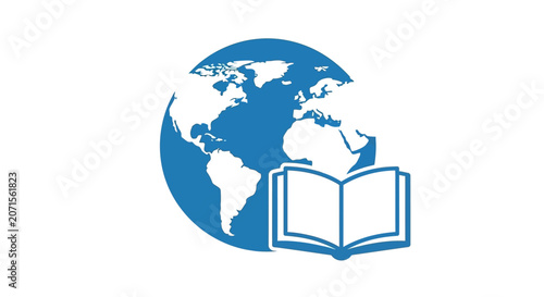 A blue icon showing a globe combined with an open book symbol