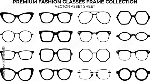 Fotografie Premium Fashion Glasses Frame Icon Set Featuring Minimalist Monochrome Outline E