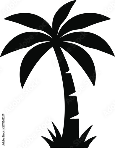Minimalist tropical palm tree silhouette icon isolated on white background.