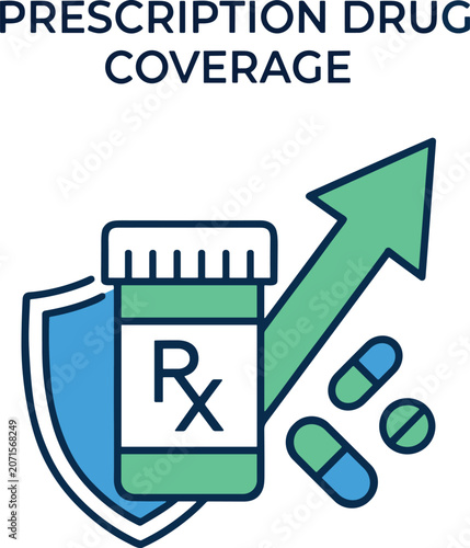Prescription Drug Coverage, Pharmacy Insurance and Medication Protection Flat Vector Illustration
