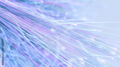 Close-Up Aesthetic Texture Background of Glowing Fiber Optic Strands in Blue and Purple