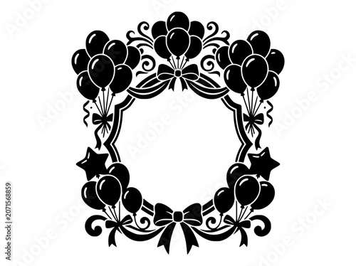 Festive Balloon Frame Silhouette with Bows and Stars