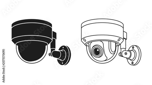 Tableau sur toile Security Camera Silhouette And Line Art On White Background