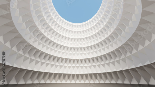 Schilderij op canvas Abstract 3D render of a futuristic circular white dome interior with repeating g