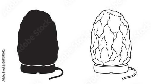 Cuadro en lienzo Salt lamp silhouette and line drawing on a white background