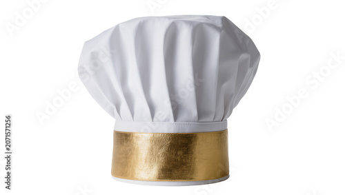 Bild auf Leinwand White pleated chef hat with gold band, isolated on transparent background
