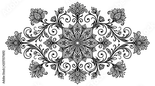 Intricate floral mandala design with swirling patterns.