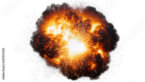 Foto Fiery orange and black explosion with bright sparks, isolated on transparent bac