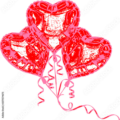 Red heart shaped balloons illustration