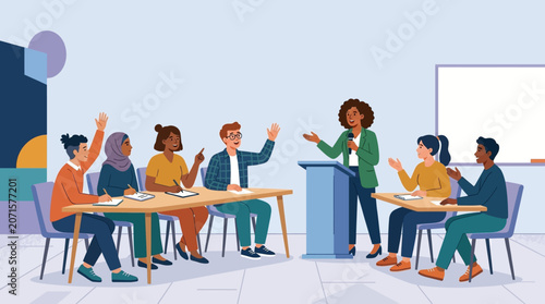 Youth Debate and Communication Skills Vector Scene
