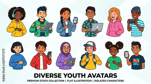 Diverse Youth Avatars Cartoon Character Vector Pack