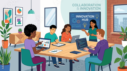 Young People Collaboration and Innovation Flat Vector.