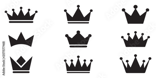 Quadro su tela Nine different black crown icons for royalty leadership and power