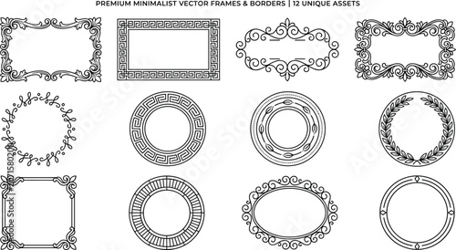 Tableau sur toile Vintage Ornamental Frame and Border Vector Collection with Baroque Filigree, Gre