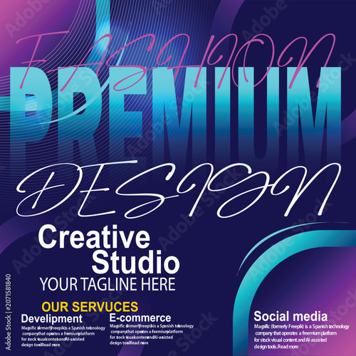 Premium design social media post banner template with neon glow effects